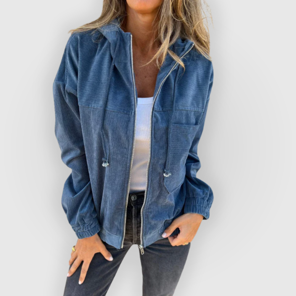 Ella | Cord Jacket with Hood and Zipper